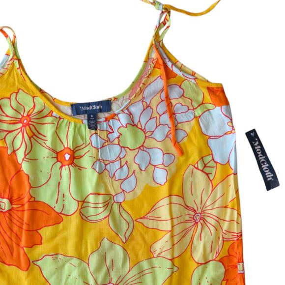 NWT Modcloth Bright Orange Yellow Retro Floral Summer Dress Size Small - Picture 2 of 5